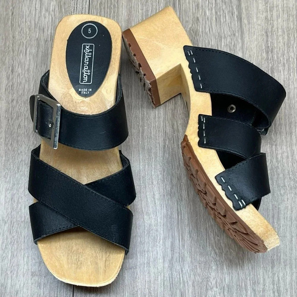 Xhilanation Sandals Womens Size 5 Cross Strap Slides Chunky Heel Leather Black - Picture 7 of 11